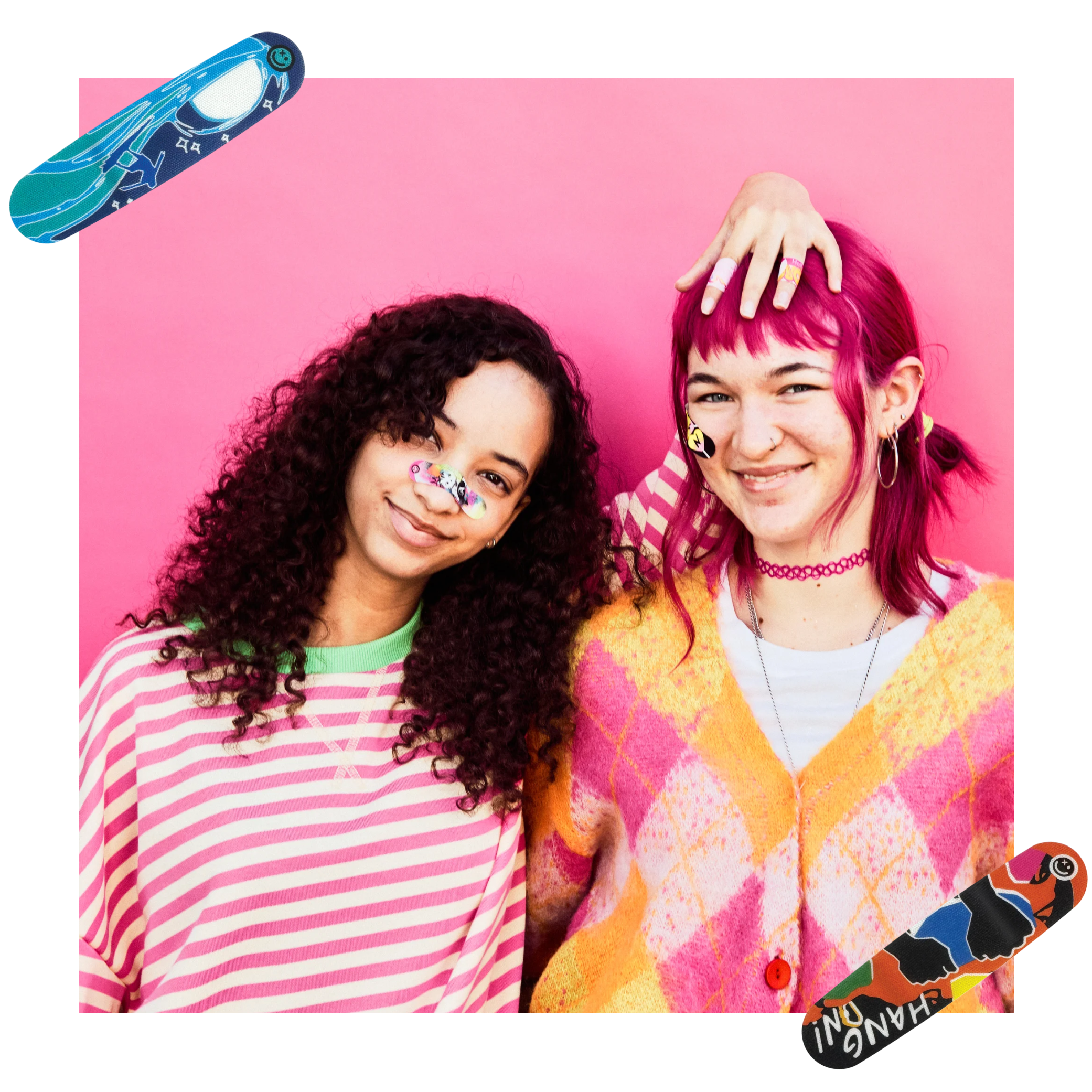 Collage of teens wearing colorful World of Hurt decorative bandages